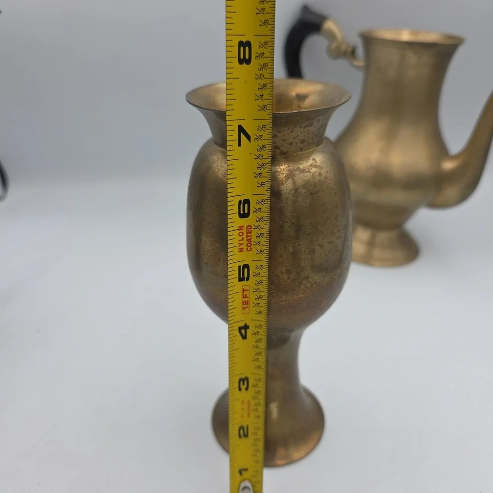Vintage Ornate Solid Brass Etched Pitcher Made in India Lot Of 3